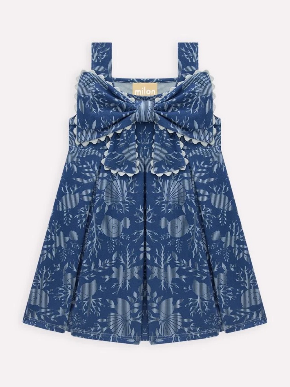 Milon Navy Seashell Coral Oversized Bow Cotton Sundress Girls 3T